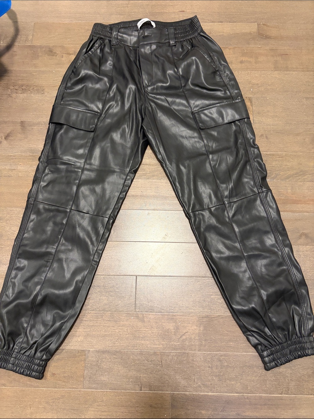 Women’s Black Faux Leather Cargo Jogger Pants